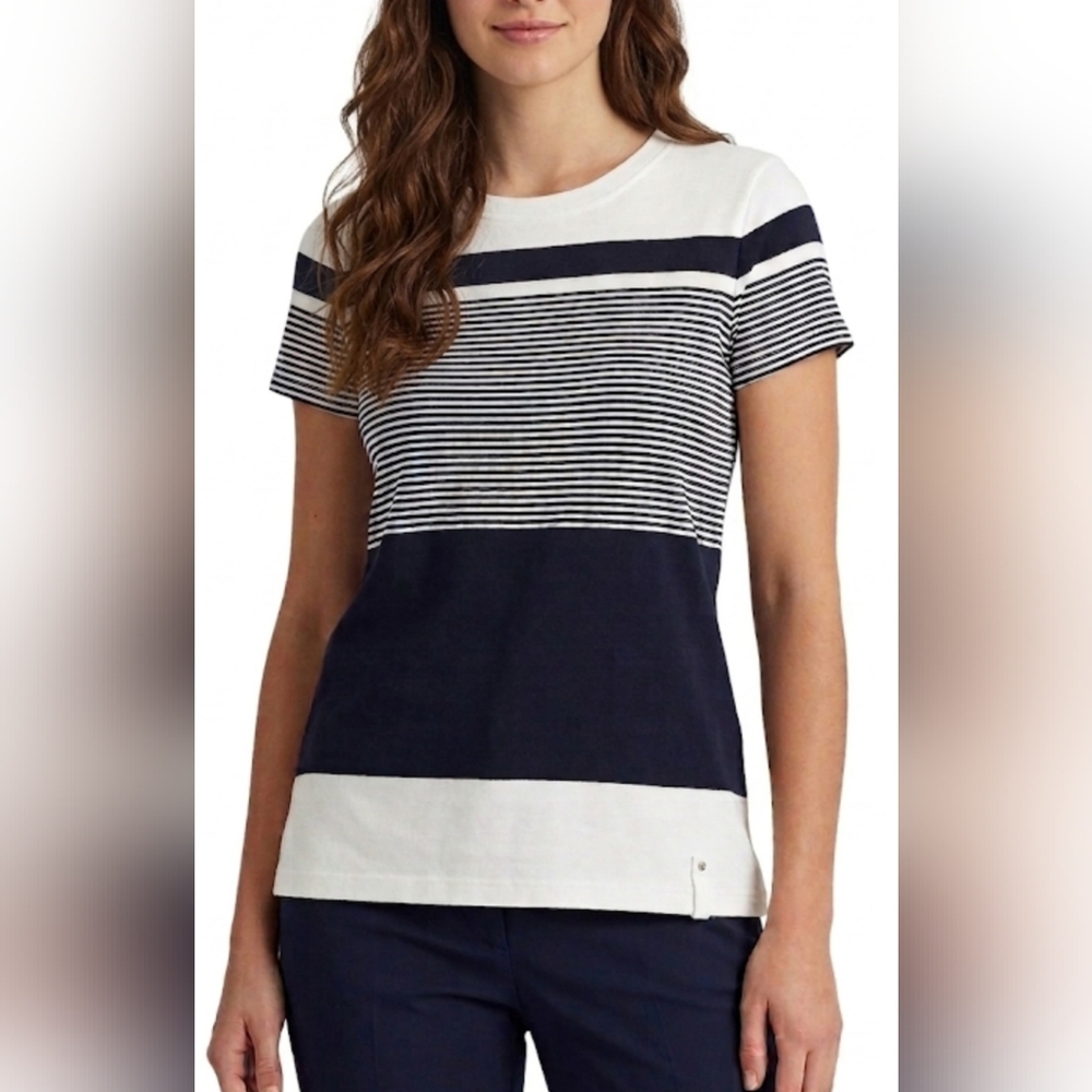 🌷Lauren Ralph Lauren Navy & White Striped Tee 🌷size S